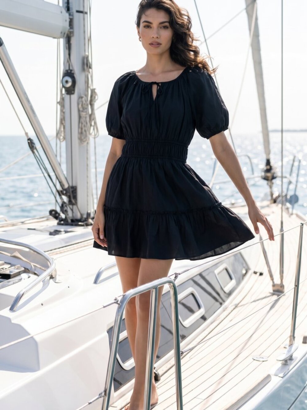 NEW! $118 J. CREW cotton blend black mini dress M peasant - Picture 10 of 10